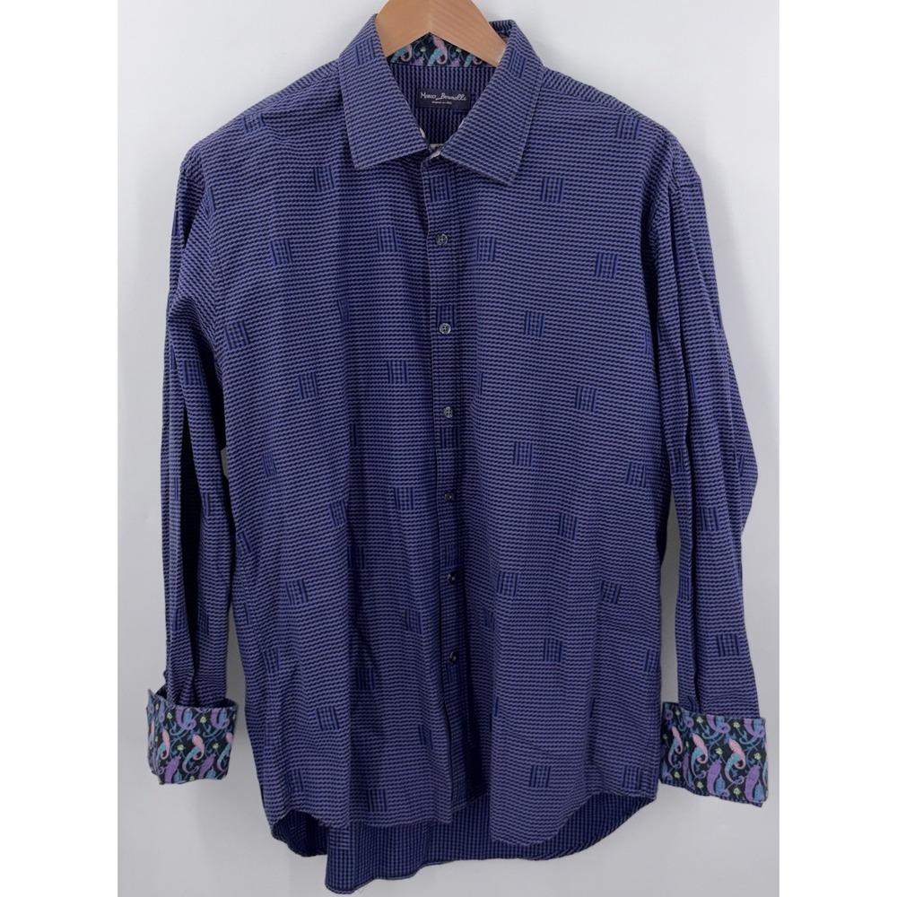 Marco Brunelli Button Up 2XL XXL Long Sleeve Paisley‎ Flip Cuff Purple Blue - Picture 2 of 6